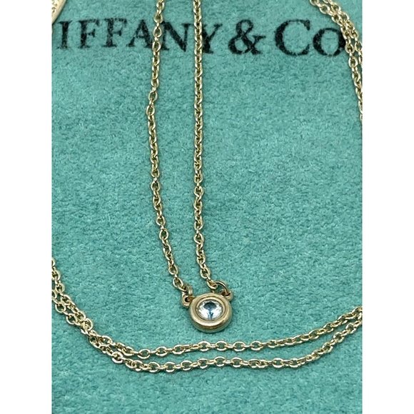 Auth Tiffany & Co. By The Yard Aquamarine Blue Color Pendant Necklace 16inch .07
